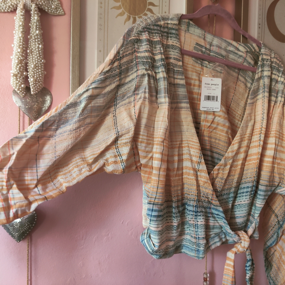 Free People Plaid Tie-Front Blouse